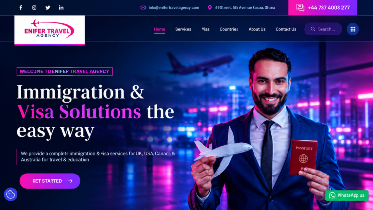Mission sign enifer travel agency website design proof
